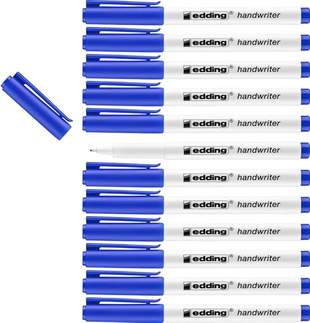 edding handwriter - fineliner - blue - 12 pens - round nib 0.6 mm - thin fibre pen for fine, precise writing, underlining, drawing - in the office or home and at school