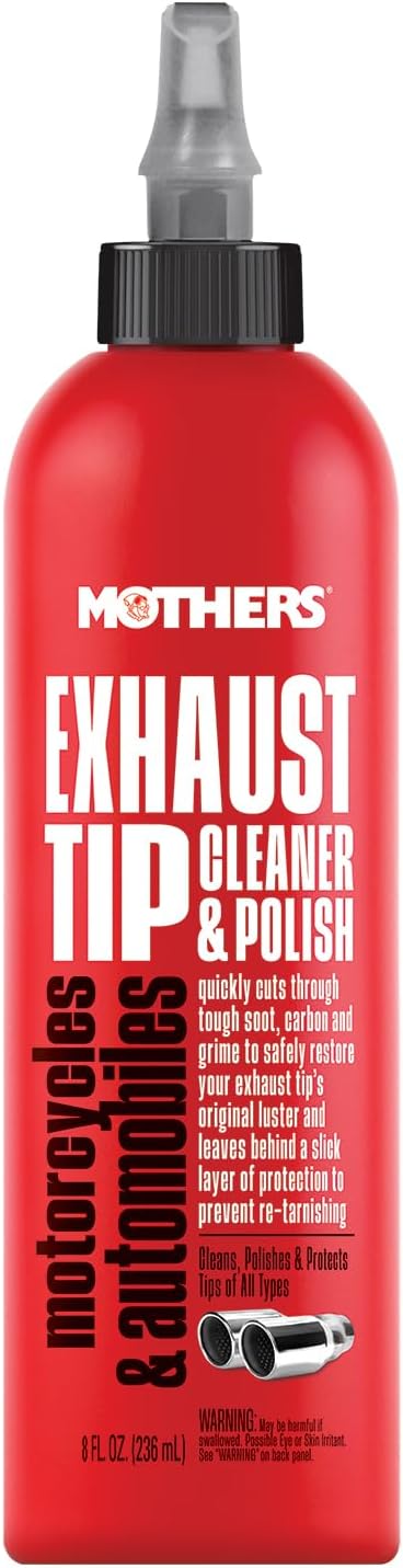 Mothers Exhaust Tip Cleaner & Polish, 8 oz. — Cleans, Polishes & Protects Stainless Steel, Chrome & Black Chrome Tips, Removes Baked-on Carbon, Oxides, Soot & Tarnish, Restores Shine & Luster (05138) Mothers Exhaust Tip Cleaner & Polish, 8 oz. — Cleans, Polishes & Protects Stainless Steel, Chrome & Black Chrome Tips, Removes Baked-on Carbon, Oxides, Soot & Tarnish, Restores Shine & Luster (05138)