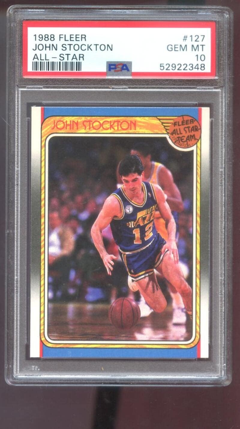 1988-89 Fleer #127 John Stockton All-Star PSA 10 Graded Basketball Card ROOKIE YEAR NBA 1988 1989 Utah Jazz AS GEM MT MINT