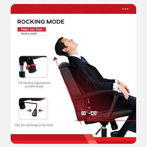 Miniatura 7 de Silla de oficina en casa, silla ergonómica de escritorio de piel sintética, silla ejecutiva giratoria con respaldo medio, silla de computadora con