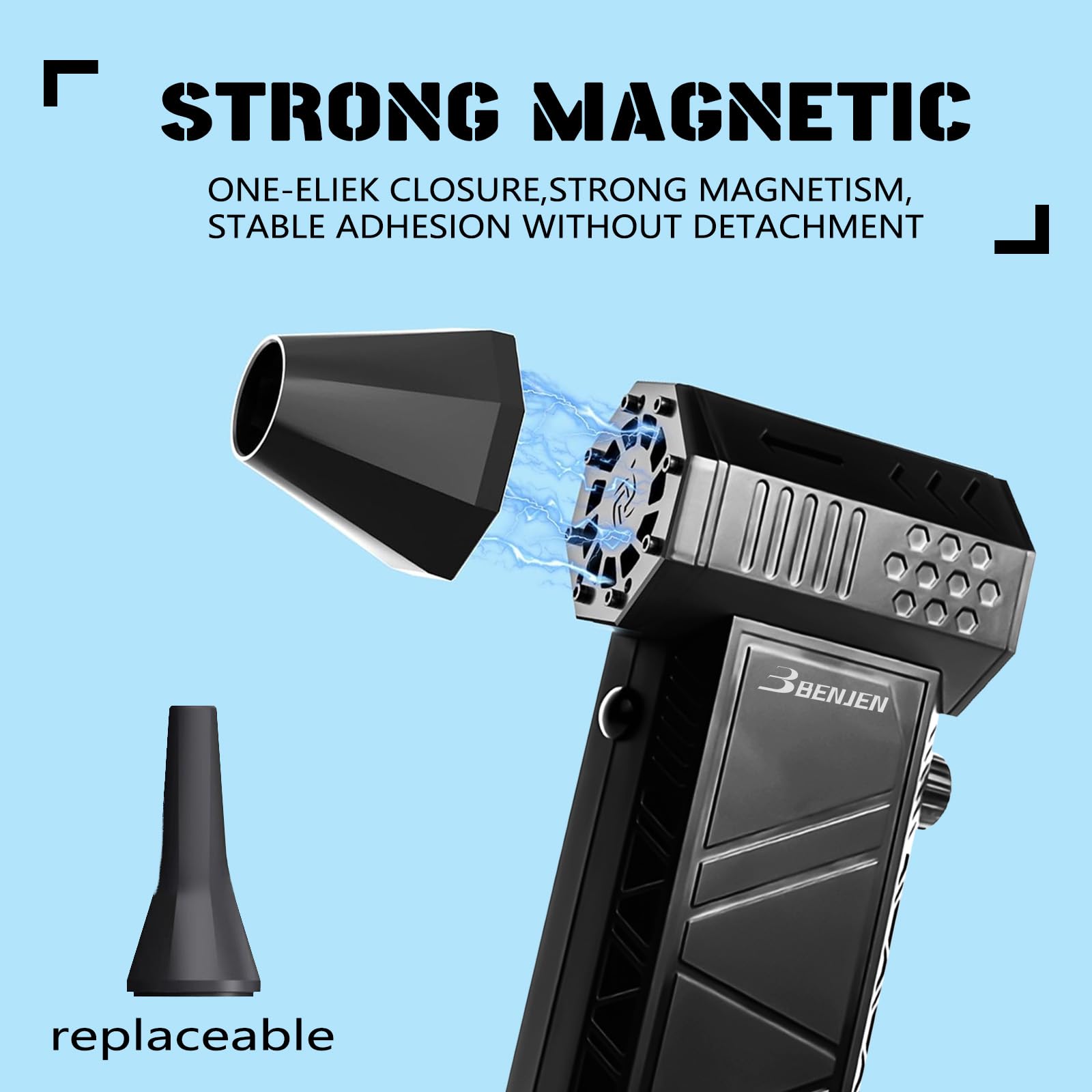 BENJEN Spolverino elettrico ad aria compressa, 150000 giri/min, per la pulizia di tastiera e PC, velocità regolabile all'infinito, ventilatore turbo senza fili, per auto, letto, esterni, casa.