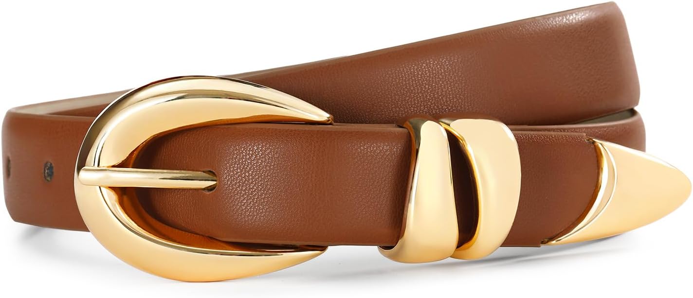 Belts for Women with Gold Buckle – Adjustable Black leather Belt for Jeans, Dress, ...