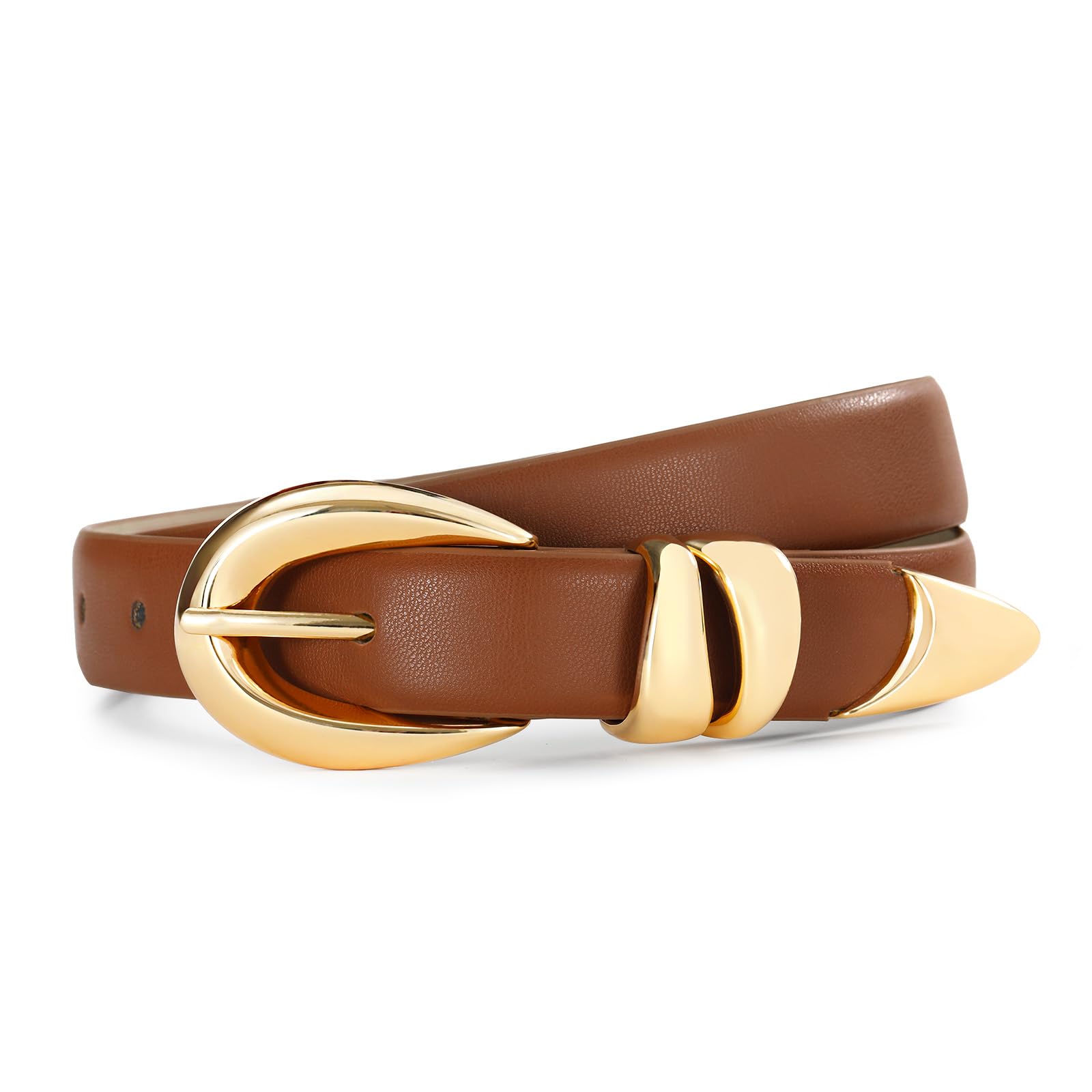 Belts for Women with Gold Buckle Adjustable Black leather Belt for Jeans Dress Pants
