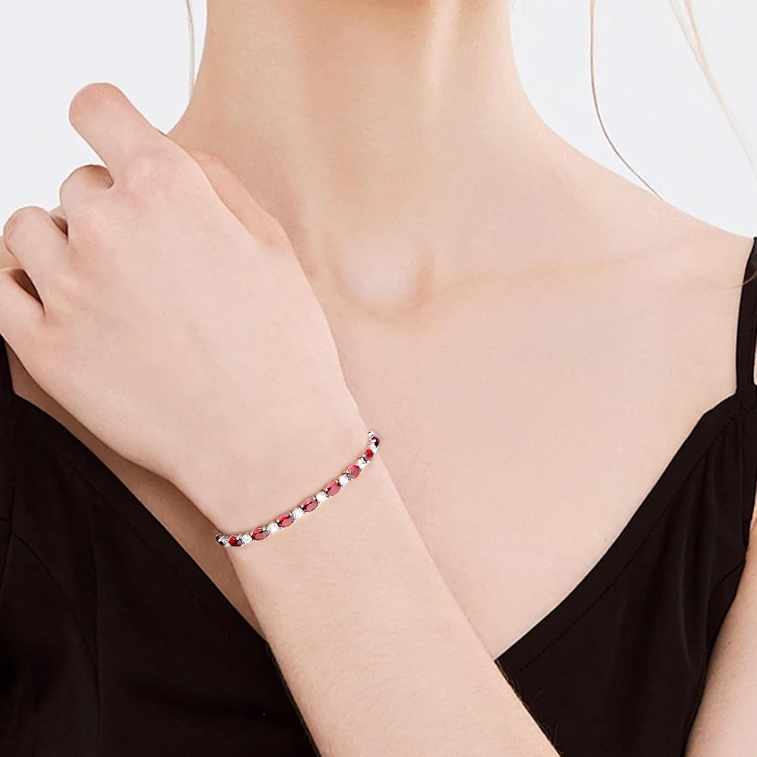 Adjustable Birthstone Gem Tennis Bracelet for Women, 925 Sterling Silver Plated with White Gold Chain - Image 5