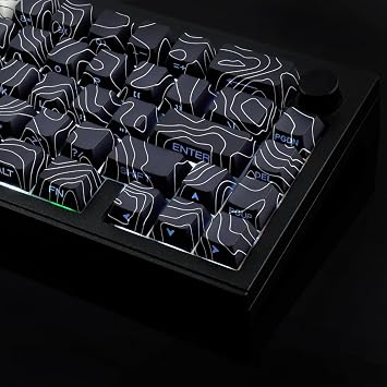 Sunzit custom Keycaps,White & Black Topographic 131 Keys PBT Cherry Profile Dye Sublimation Shine Through Side Printed Keycaps for ISO/ANSI UK Layout Mechanical Gaming Keyboard (White&Black)