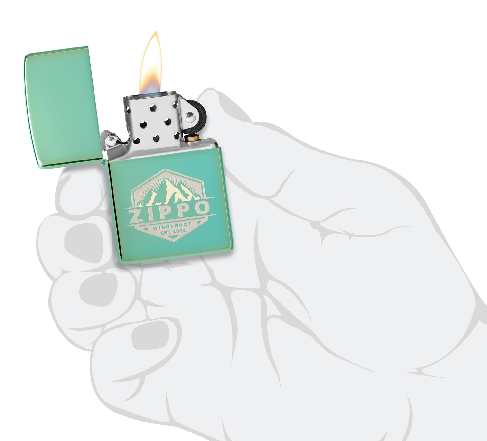 Zippo Sturmfeuerzeug - Outdoor, High Polish Green, Laser Two-Tone - Nachfüllbar - Wiederverwendbar - Windfestes Design - Geschenkbox - Made in USA