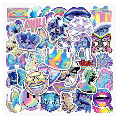 AORHOFJ 50 piezas de neón pegatinas, pegatinas de vinilo impermeable calcomanías para el ordenador portátil fresco Graffiti pegatinas, Skate Scrapbook, Diario Taza ciclomotor Bicicleta Maleta