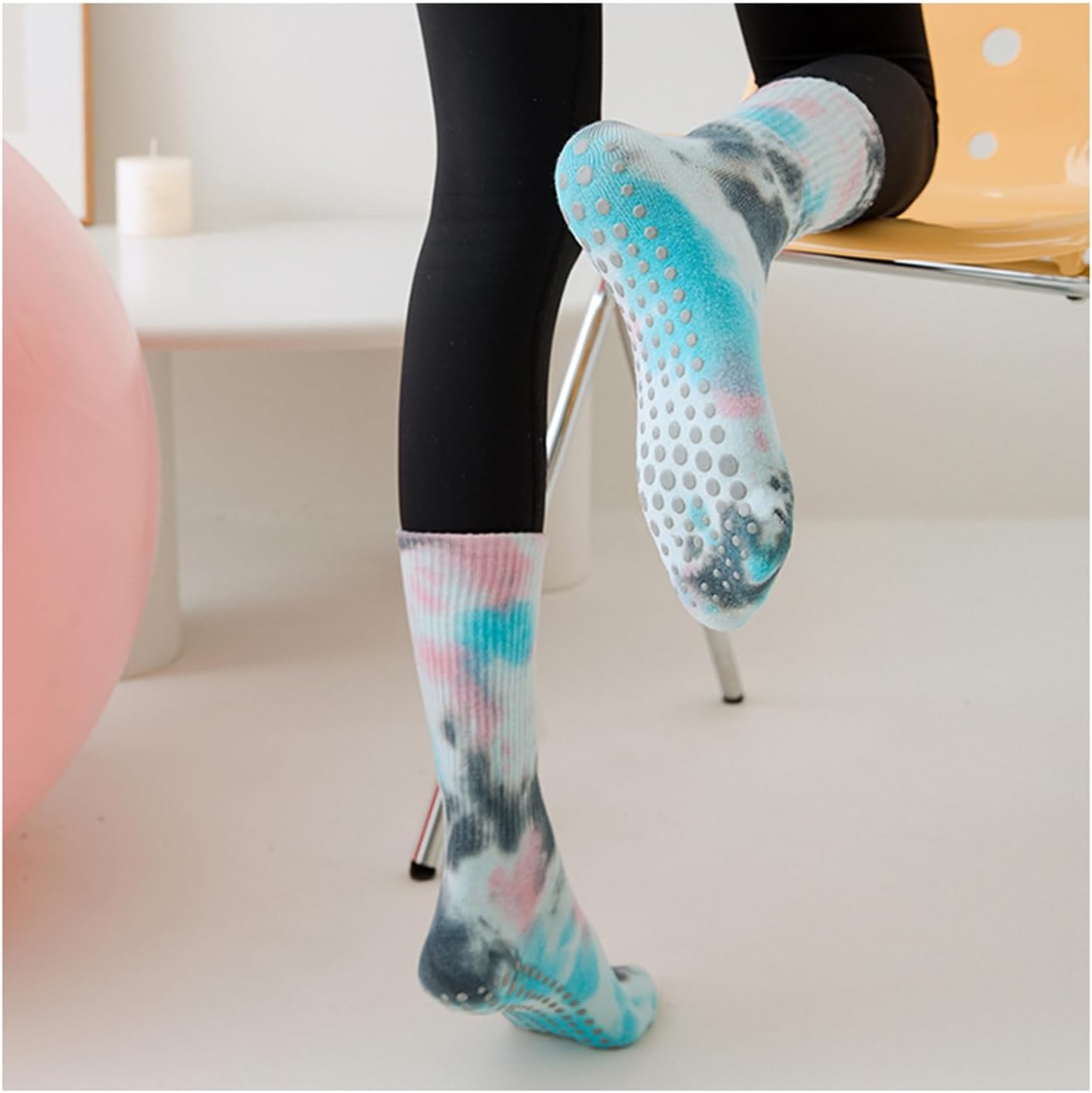 Women Yoga Pilates Socks with Grips Non Slip Cotton for All Seasons Tie Dye Series 36