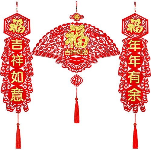 Boao Chinese New Year Decoration 2025 Lunar Dragon New Year Decor Red Chinese Knot Fu Hanging Tassels Firecracker Couplet Year Lucky Oriental Pendant Ornaments for Spring Festival Party