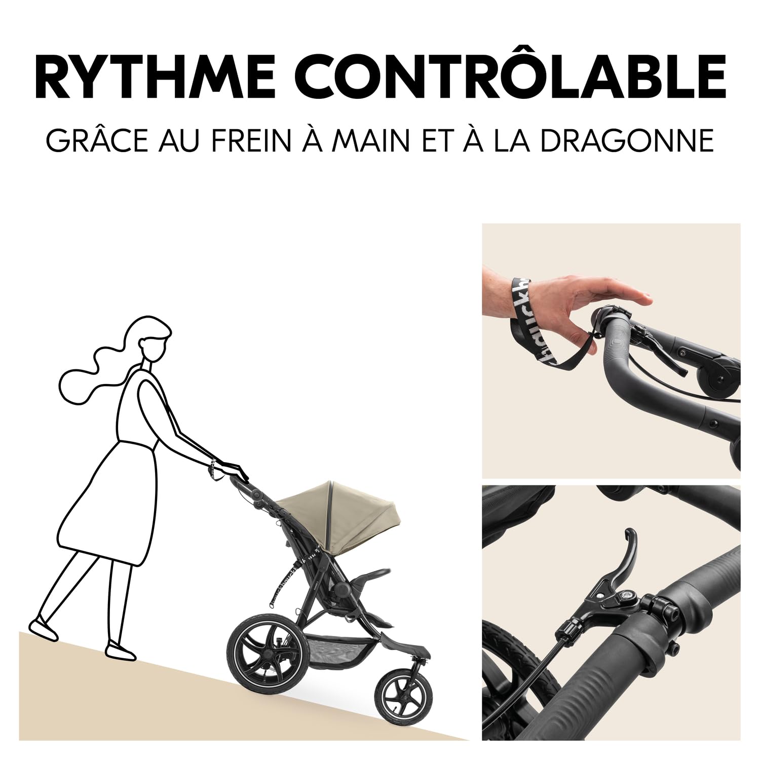 hauck Runner 3 Olive – Poussette 3 Roues Bébé avec Grandes Roues Air, Suspension, Frein à Main, Canopy XL, Fenêtre Maille, Panier Couvercle, Inclinable, Porte-Gobelet, de la Naissance à 22 kg