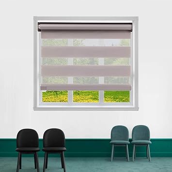 Cordless Zebra Roller Window Shades, Dual Layer Sheer Blinds Window Treatment for Privacy and Light Control - Grey 24" x 72"