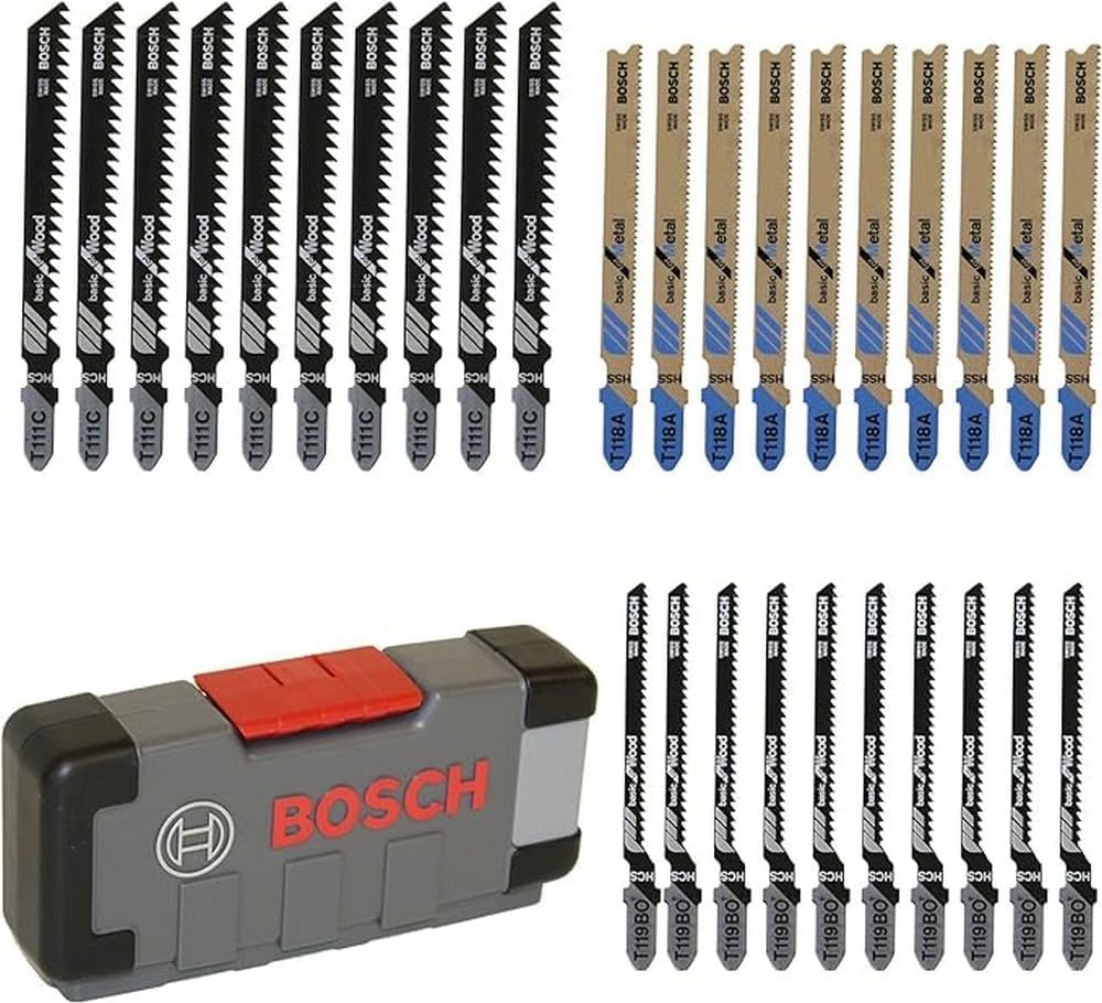 Scie sauteuse filaire Bosch - PST 900 PEL (620W, livrée avec lame, pare-Éclats, capot de protection transparent) & Bosch Accessories 30 pièces Jeu de lames de scie sauteuse Basic for Wood and Metal