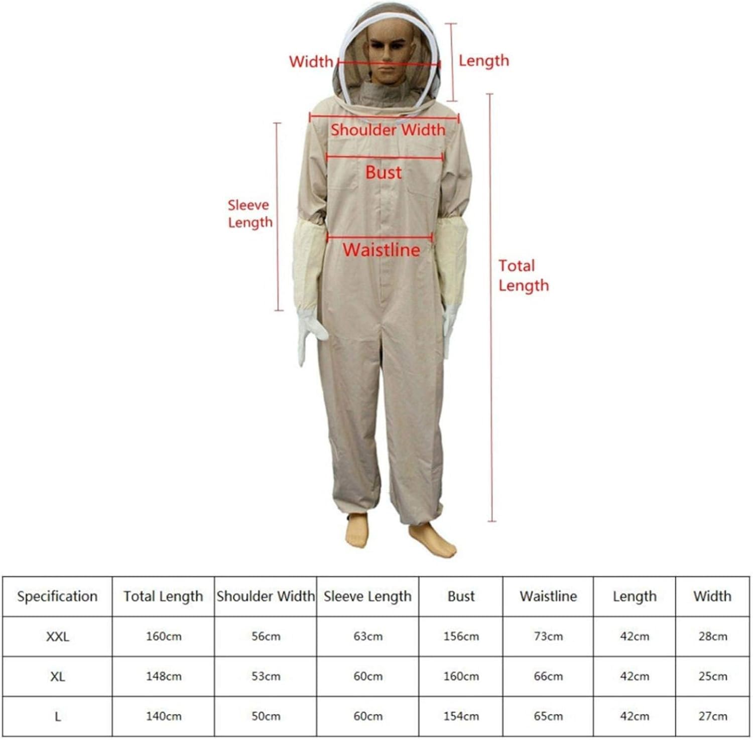 Combinaison D'apiculteur, Costume D'apiculture Professionnelle avec Gants & Protection, Combinaison Apicole pour Tout Le Corps, Anti Guêpes Équipement pour Apiculteurs. XXL