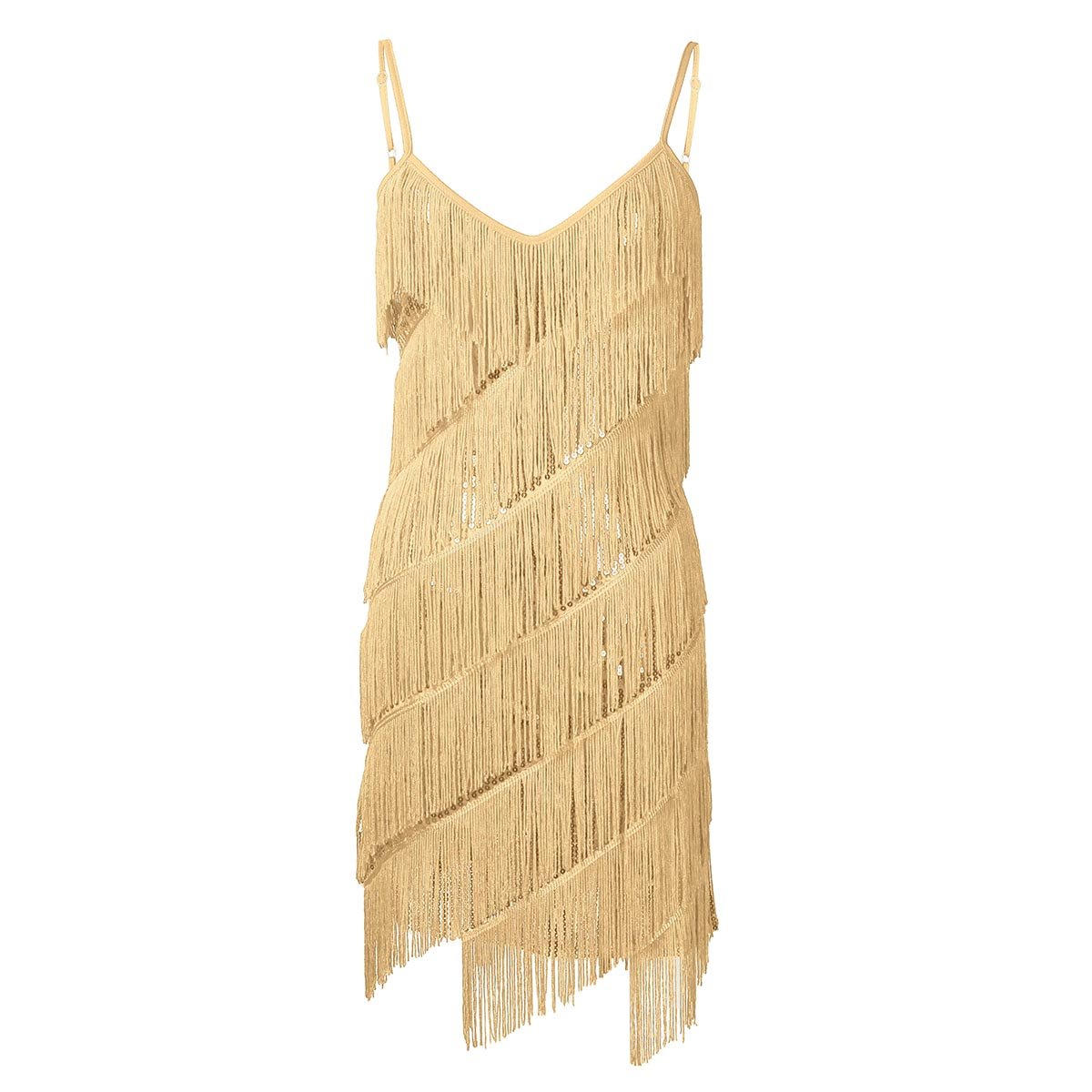 YOOJIA Vestido de Baile de Salón para Mujer Chica Vestido con Flecos Lentejuelas Traje Baile Latino Danza Salsa Actuación