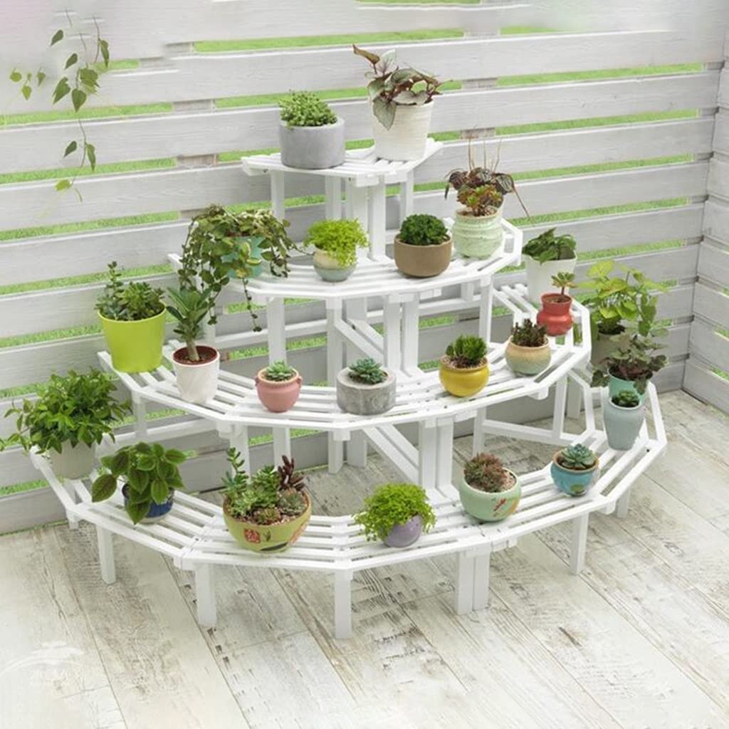 GIZNXBA Blumenbank Wohnzimmer Blumenständer Fensterbank Blumentreppe Pflanzentreppe Ecke, Blumenregal Outdoor Pflanzenständer Holz Treppe Pflanzenregal Für Balkon (Color : White B, Size : 3 Tier)