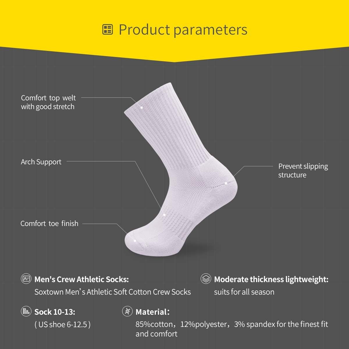 SOX TOWN Performance Crew Socks: Unisex Cushioned Comfort for Active Lifestyles