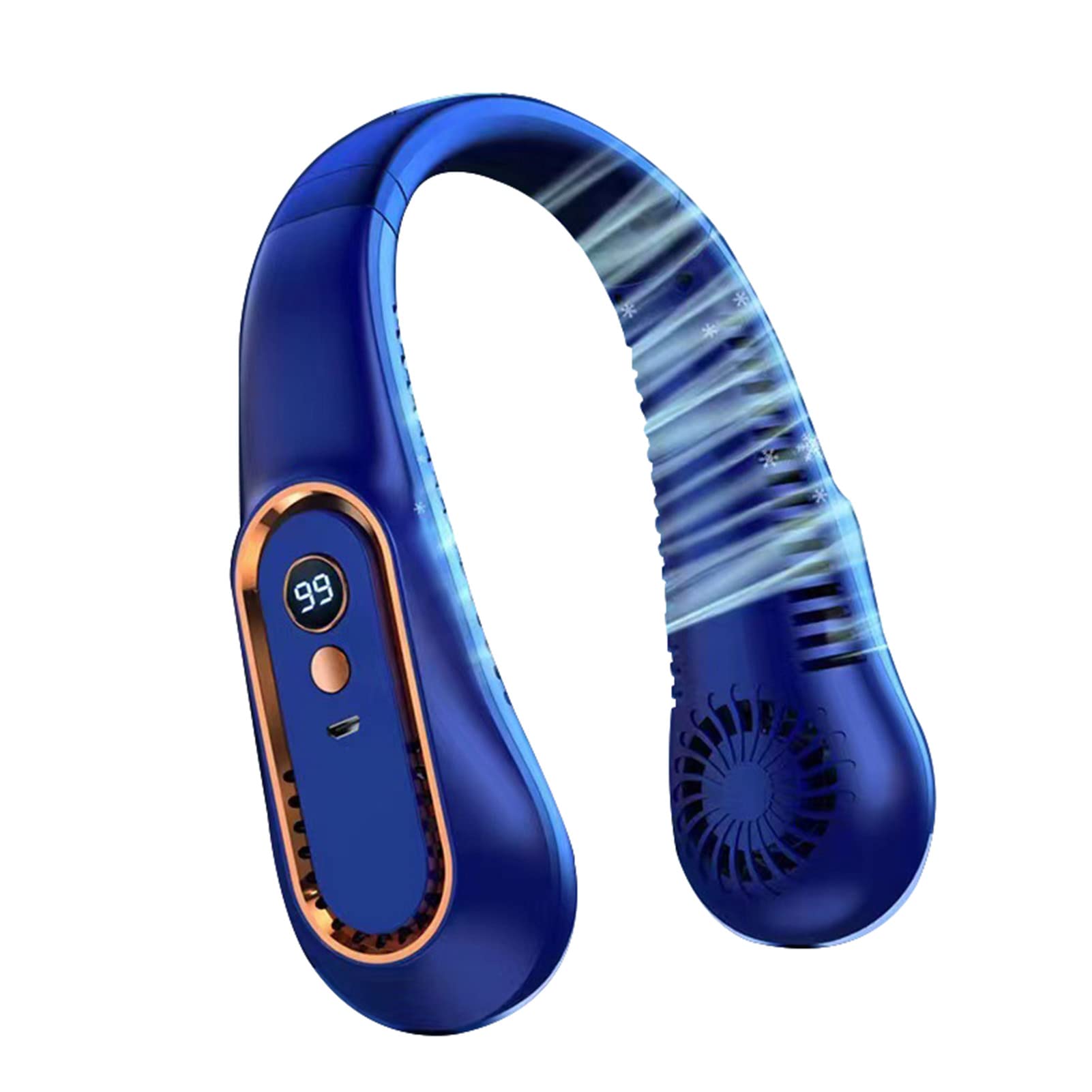 Ventilatore Collo Portatile, 5 velocità Regolabile Ventilatore Personale Indossabile a Batteria da 1800 mAh, Ventilatore Senza Lama Alimentata Tramite USB per Sport,Blu (Blue Blu)