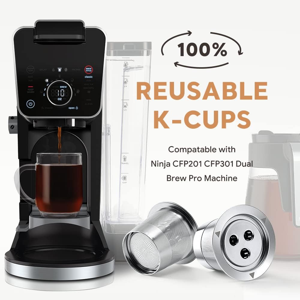 Paquete de 4 cápsulas de café reutilizables de acero inoxidable compatibles con cafetera Ninja CFP201 CFP301 Dual Brew Pro Machine filtro de café Ninja reutilizable