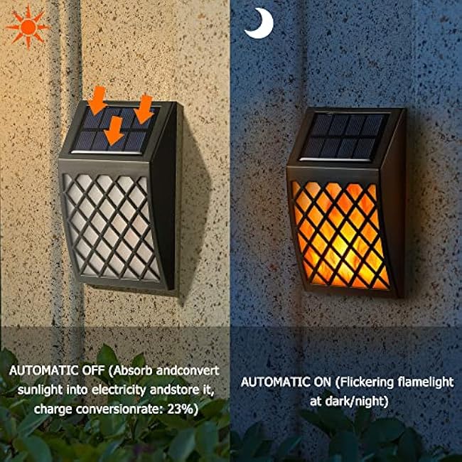 Dynaming Solar Flame Wall Lights Solar Powered Flickering Flame Wall Mounted Lattice Decorative