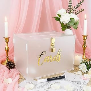 11" Acrylic Wedding Card Box with Lock, Frosted Gift Card Box for Wedding Decorations