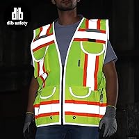 Vista 29 de Dib Safety - Chaleco reflectante amarillo de malla, chaleco de alta visibilidad con bolsillos y cremallera, clase 2 ANSI de alta resistencia, hecho