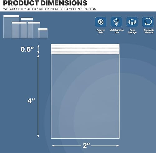 Miniatura 2 de 1000 unidades, (2 x 4 pulgadas), bolsa transparente con cierre de cremallera de 2.5 mil de grosor, bolsas con cremallera, bolsas de plástico de