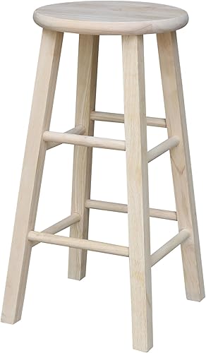 Miniatura 12 de International Concepts - Taburete redondo de madera maciza sin terminar de 29 pulgadas, listo para pintar o teñir, taburete de madera de parawood