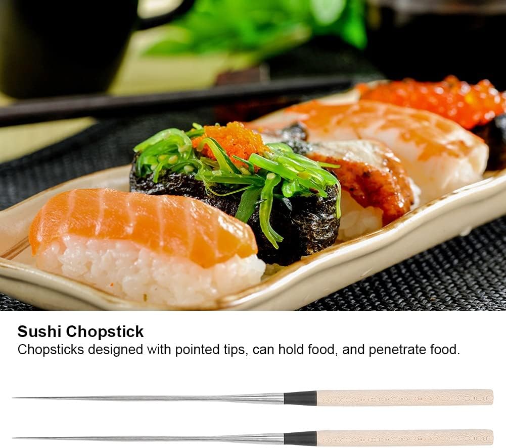 Chopsticks 2 pieces Stainless Steel Non-slip Dinner Chopsticks Sushi Chopstick with Wood Handle Kitchen Accessory(Small)