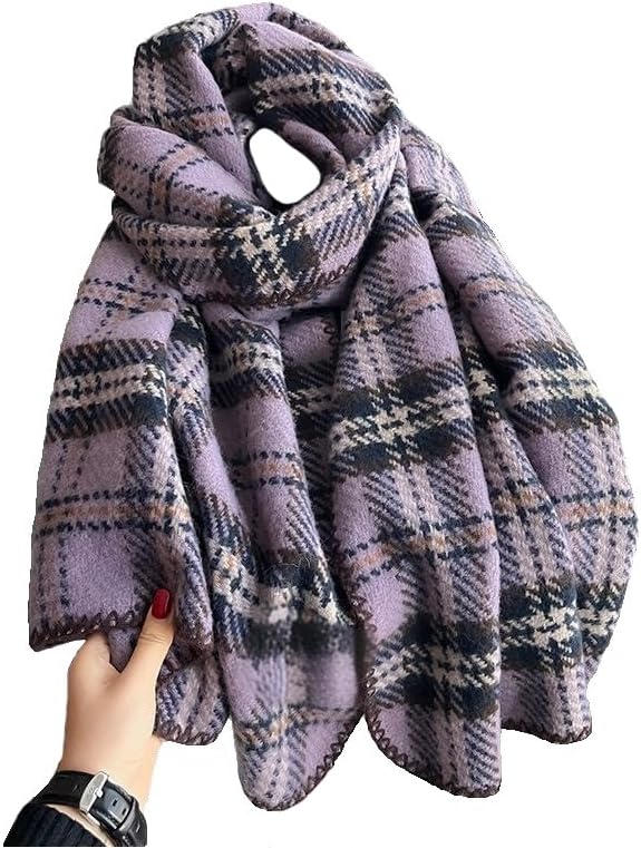 Winter Scarf for Women Oversized Plaid Shawl Wrap with Tassels and Cashmere Feel Soft Warm Large Scarves
