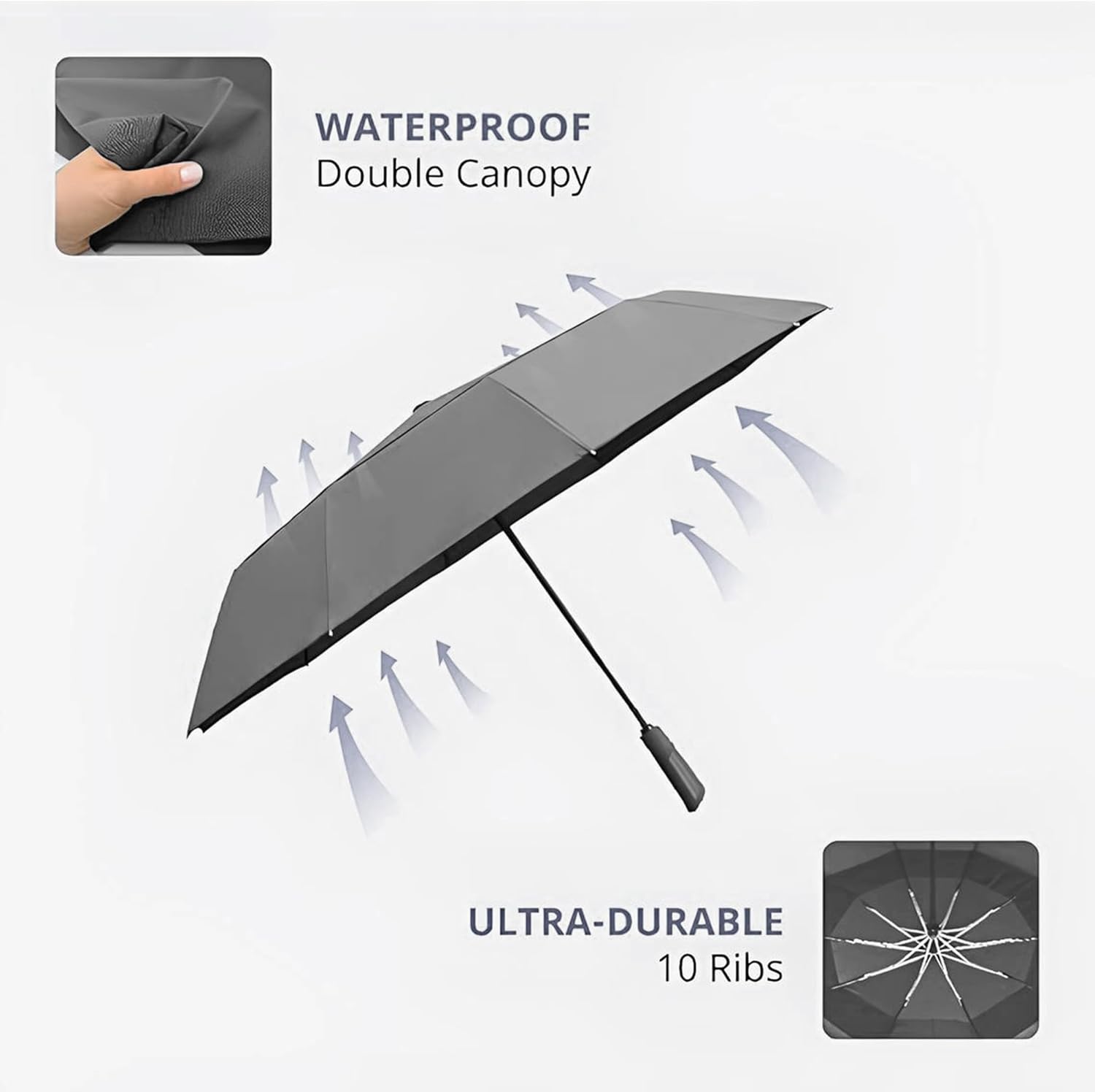 DryDay Premium Umbrellas for Rain, Large Windproof Double Canopy Umbrella, 10 Aluminum Ribs, Sturdy Frame, Auto Open Close Unique Handle, Windproof & Waterproof Umbrella for Women & Men - Image 4