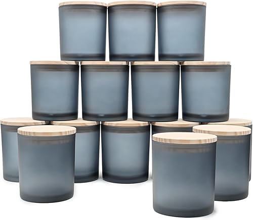 Miniatura 157 de Tarros de vela gruesos de 8 onzas para hacer velas, 15 unidades, tarros vacíos transparentes con tapas de madera para hacer velas, contenedor