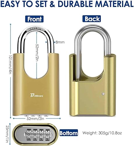 Miniatura 2 de Cerradura de combinación para exteriores, candado de metal resistente de 4 dígitos, cerraduras de aleación resistente a la intemperie con grillete