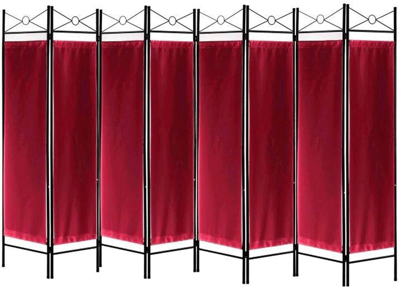 Legacy Decor 8 Panel Metal and Woven Fabric Room Divider with Two Way Hinges Red Color