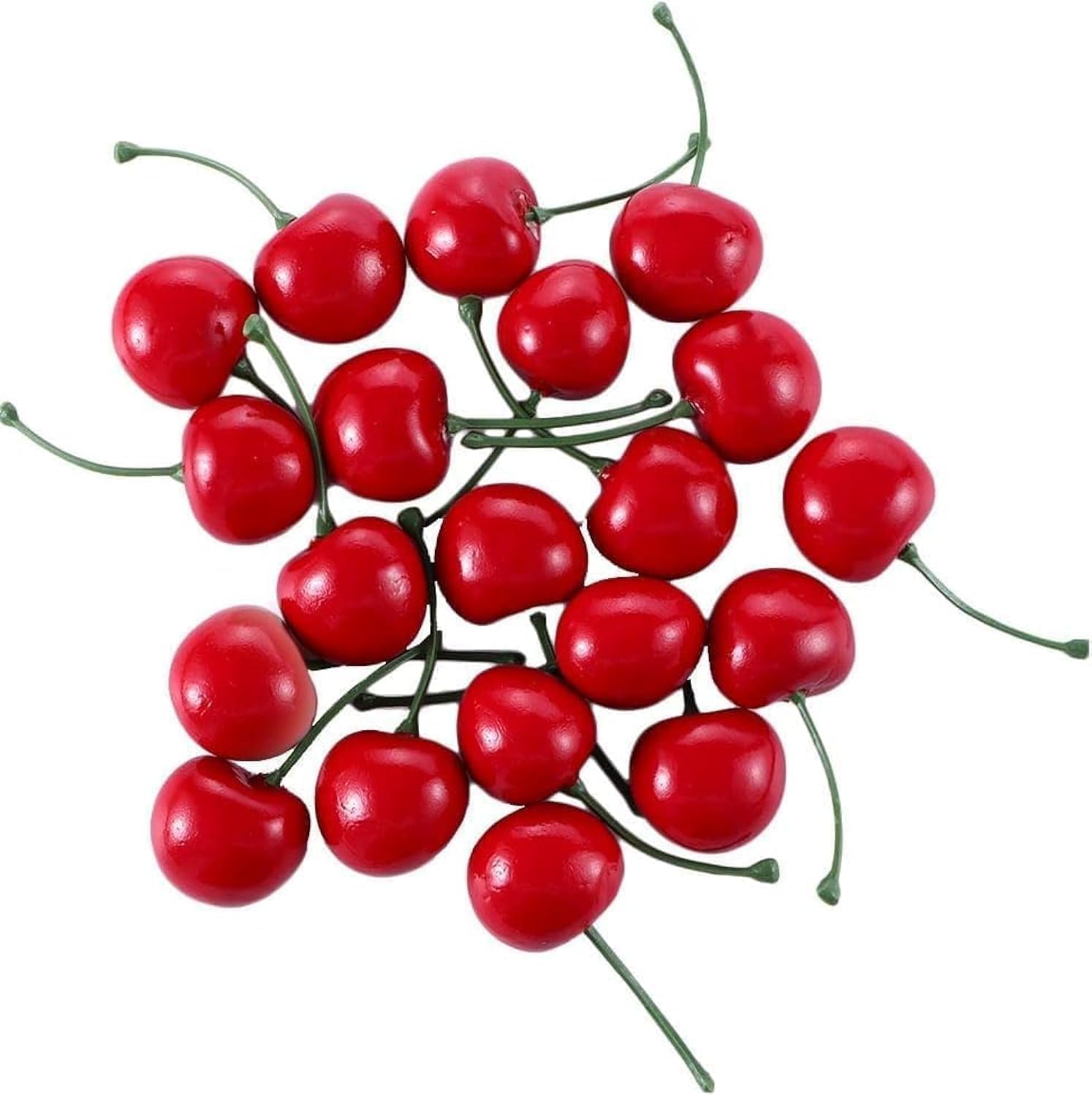20pcs Red Artificial Cherries,Photography Prop Fake Fruit Decor Simulation Cherry Model Lifelike Fruit Cherry Ornament, Home Kitchen Party Decoration Desk Ornament Artificial Plants and Flowers