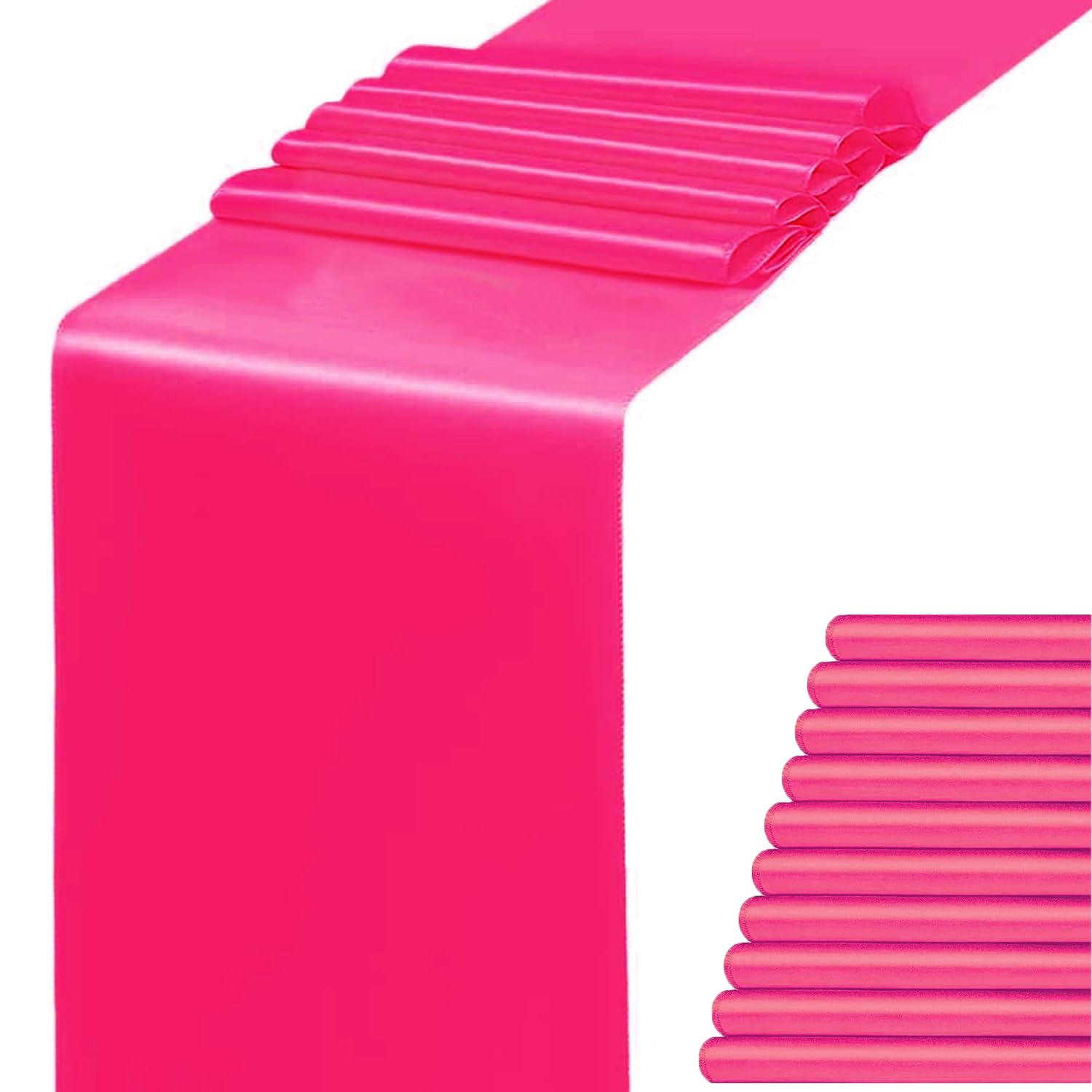Caminos de mesa para cumpleaños y aniversarios en satén rosa fucsia brillante, 10 piezas