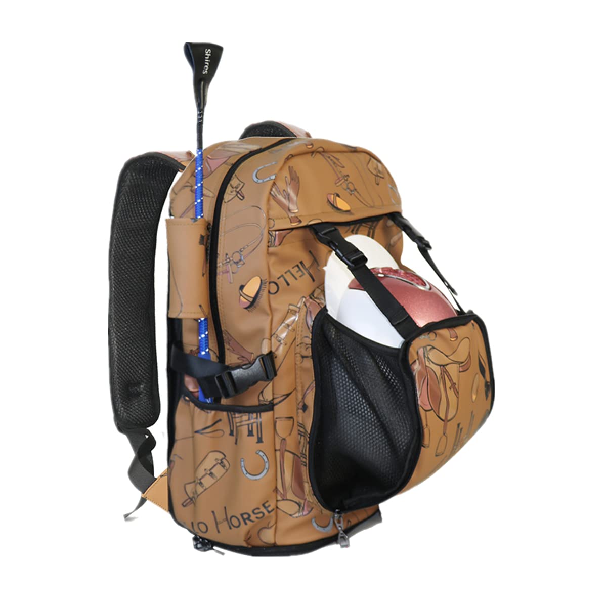 UNISTRENGH Kids Professional Horse Riding Boots Carry Bag Durable PU Leather Equestrian Horse Riding Backpack with Helmet Compartment (Brown#1)