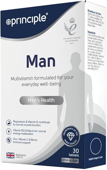 Principle Man Multivitamin Well-Being 30 Tablets 100% Vitamin C B12 D Formulated with Key multivitamins and Minerals to Support a man s Everyday Health and Wellbeing 30 Tablets