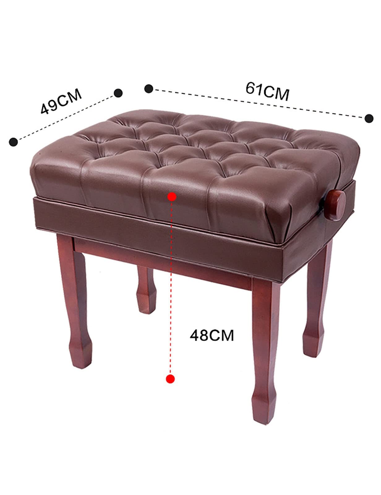 Panca regolabile per pianoforte con grande cuscino in pelle marrone per persona singola usata 10 cm altezza 61 x 49 x 48 58 cm