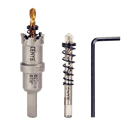 Miniatura 68 de 1" (25.5mm) Sierra perforadora con punta de carburo de tungsteno con 2 piezas de brocas piloto chapadas en titanio para metal duro, acero