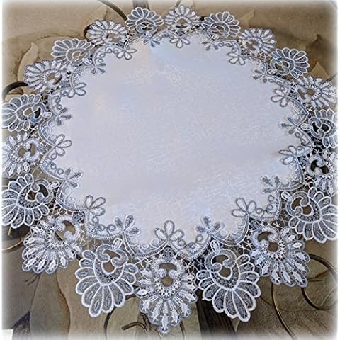 Galleria di Giovanni Silver Gray Lace Doily Round 24 Inch Table Topper Place Mat Antique White Cover