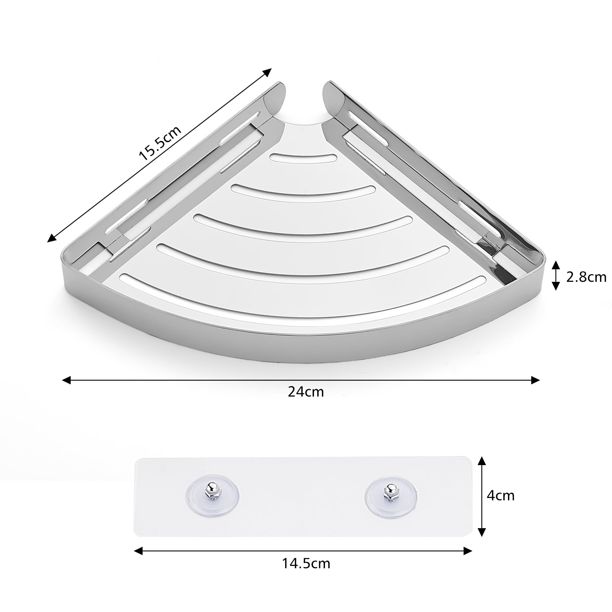 Mensola Doccia Angolare Senza Foratura - Acciaio Inox Con 2 Ripiani E Ganci, Argento - Foto 5
