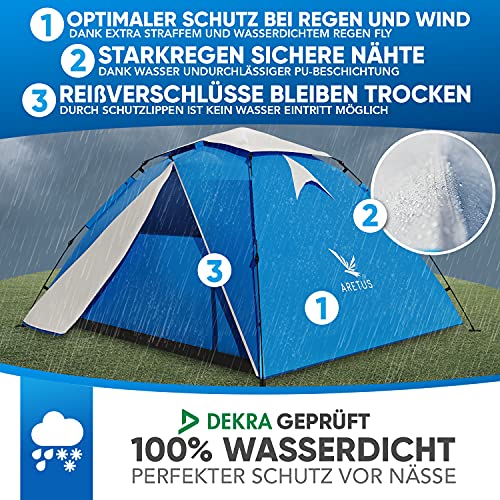 Aretus Wurfzelt für 2 bis 4 Personen Auf und Abbau in 45 Sekunden Extra Groß und Wasserdicht 3