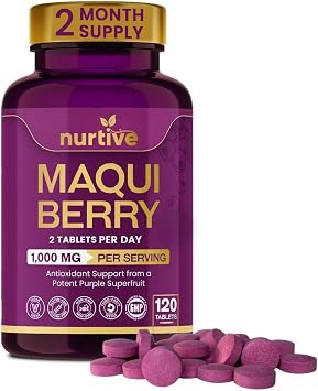 Maqui Berry Tablets, 1000 mg/Daily Serving 1 Serving/Day, 120 Tablets 101 Concentrated Extract 10 g Fresh Berry Equivalent 2 Tablets/Day 2-Month Supply Vegan, Gluten-Free, Non-GMO