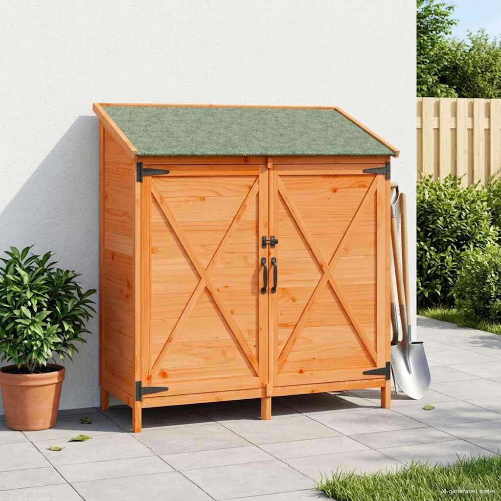 Gartenschuppen Braun aus Massivholz Fichte 106 x 56 x 113,5 cm Gerätehaus mit Lüftungstür Asphaltdach für Werkzeug Fahrradschuppen Gartenlagerung
