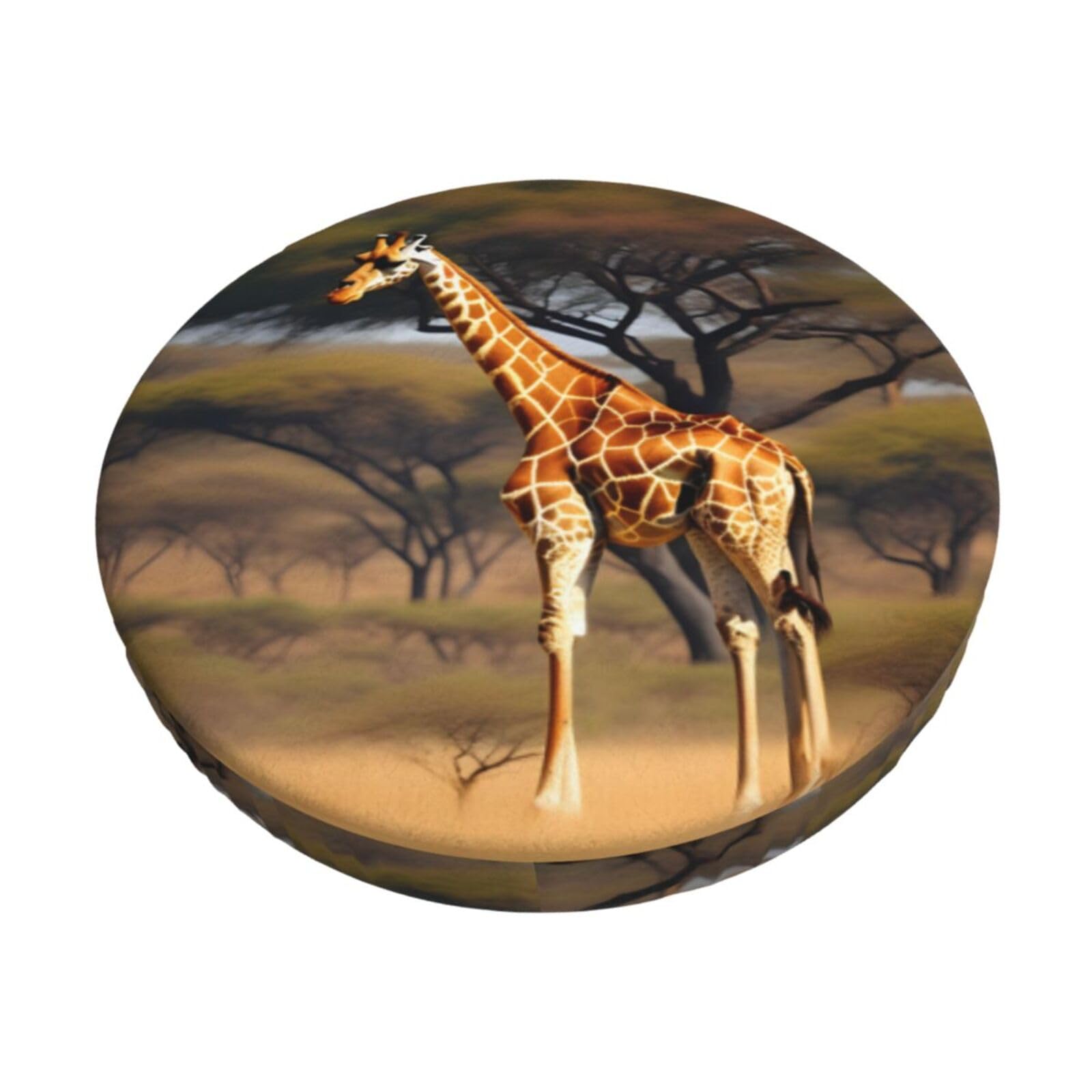 ACVnbm Africa Giraffe Majestic Tree Print Round Bar Chair Cushion Cover, Elastic Chair Protector For Kitchen Bar Dining