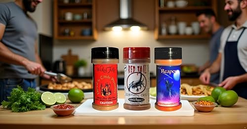 Wicked Reaper Extreme Chili Powder Gift Set, paquete de 3 – Ghost, Scorpion, Carolina Reaper, botellas de 2 onzas