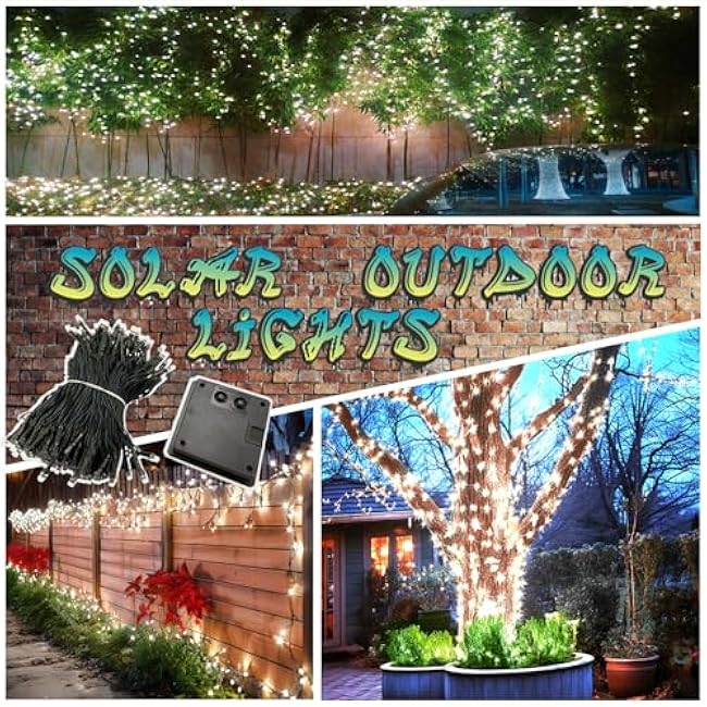 OZS 2PK 240LED 95FT Solar Sring Lights Outdoor Waterproof, Solar Christmas Lights for Outside, Green Wire Tree Electric Holiday Light with 8 Lighting Modes for Christmas Decorations(Cool White)