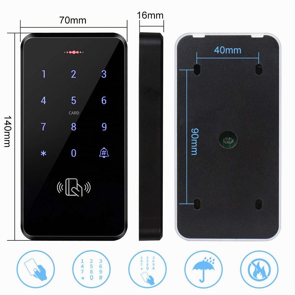 FST IP68 Impermeable Teclado Control Acceso Teclado RFID para Exteriores Controlador Acceso WG26 / 34 Panel táctil + 10 Piezas Mandos para Sistema Control Acceso de Puerta