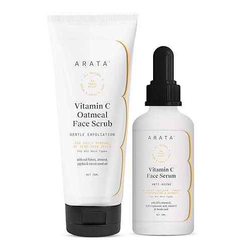 Arata Vitamin C Revitalize Face Regime With Vitamin C Oatmeal Face Scrub (75 ML) & Vitamin C Face Serum (30 ML) | Jojoba, Almond & Carrot Seed Oil | Anti-Aging, Boosts Collagen & Targets Pigmentation Arata Vitamin C Revitalize Face Regime With Vitamin C Oatmeal Face Scrub (75 ML) & Vitamin C Face Serum (30 ML) | Jojoba, Almond & Carrot Seed Oil | Anti-Aging, Boosts Collagen & Targets Pigmentation