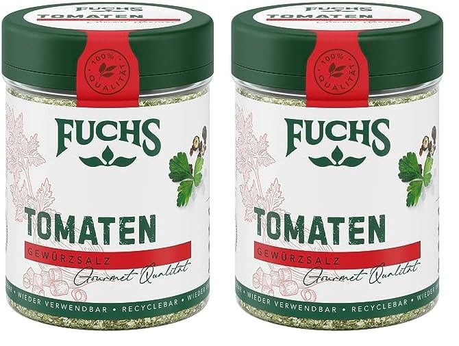 Fuchs Gewürze - Tomaten Gewürz - Gewürzsalz für Tomatenbrot, Frühstücksei oder Steak - natürliche Zutaten - 90 g in wiederverwendbarer, recyclebarer Dose (Packung mit 2)